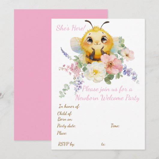 Darling Bee Invitation Kaart (Voorkant / Achterkant)