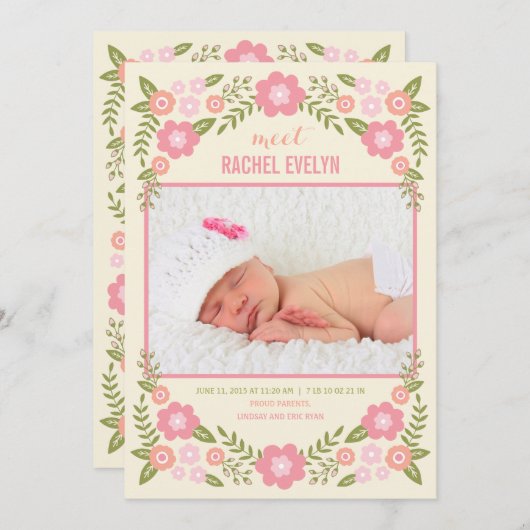 Darling Blooms Birth Announding - Cream Aankondiging (Voorkant / Achterkant)