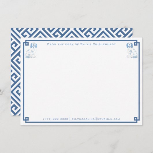 Darling Blue en White China Staffordshire Dogs Notitiekaartje (Voorkant / Achterkant)