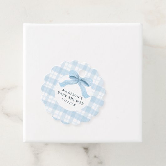 Darling Blue Waterverf Plaid en Bow Baby shower Bedankjes Labels (In situ)