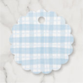Darling Blue Waterverf Plaid en Bow Baby shower Bedankjes Labels (Achterkant)