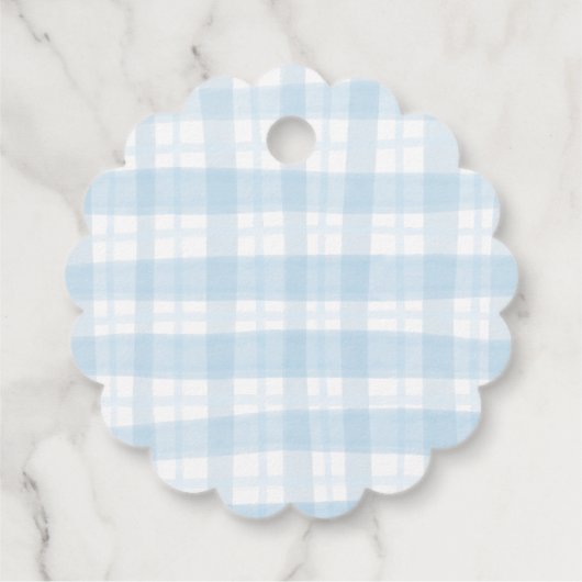 Darling Blue Waterverf Plaid en Bow Baby shower Bedankjes Labels (Achterkant)