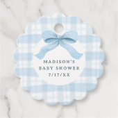 Darling Blue Waterverf Plaid en Bow Baby shower Bedankjes Labels (Voorkant)