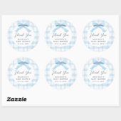 Darling Blue Waterverf Plaid en Bow Baby shower Ronde Sticker (Vel)