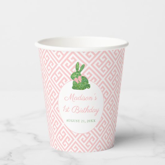 Darling Boxwood Bunny Pink Green Baby Girl Papieren Bekers (Voorkant)