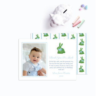 Darling Bunny Green Blue Baby Afbeelding Birthday Bedankkaart