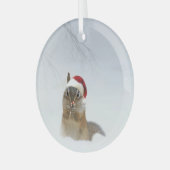 Darling Chipmunk Candy Cane and Santa Hat Glas Ornament (Voorkant links)
