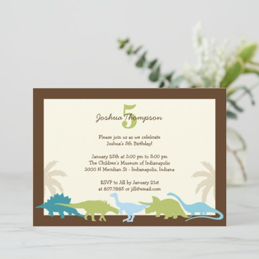 Darling Dinosaurs Birthday Party Invitation Kaart (Staand voorkant)