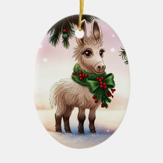 Darling Donkey Christmas Wreath Holiday Keramisch Ornament (Voorkant)