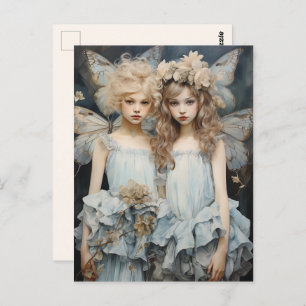 Darling feeën blauw satijn jurk vleugels briefkaart