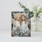 Darling feeën blauw satijn jurk  vleugels briefkaart (Staand voorkant)