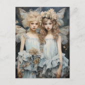 Darling feeën blauw satijn jurk  vleugels briefkaart (Voorkant)