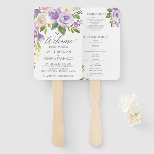 Darling Flora Wedding Programme Fan Handwaaier (Voorkant en achterkant)