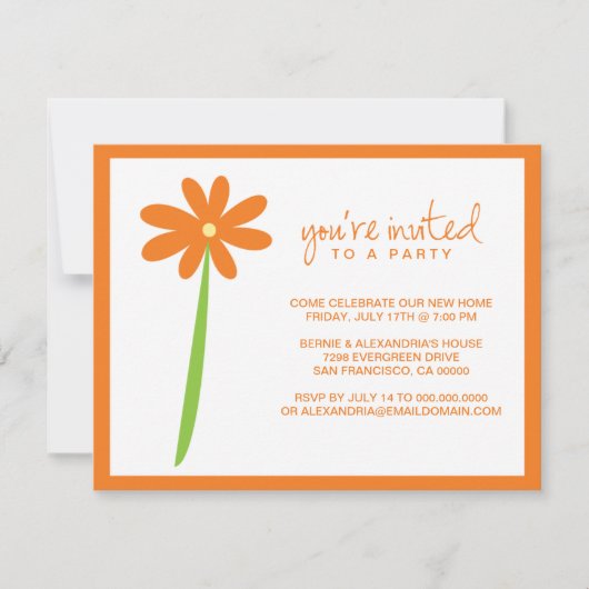 Darling Flower Party Invitation (Oranje) Kaart (Voorkant)