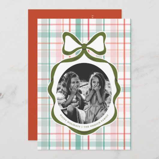 Darling Gingham Bow Foto Kerst Kaart (Voorkant / Achterkant)