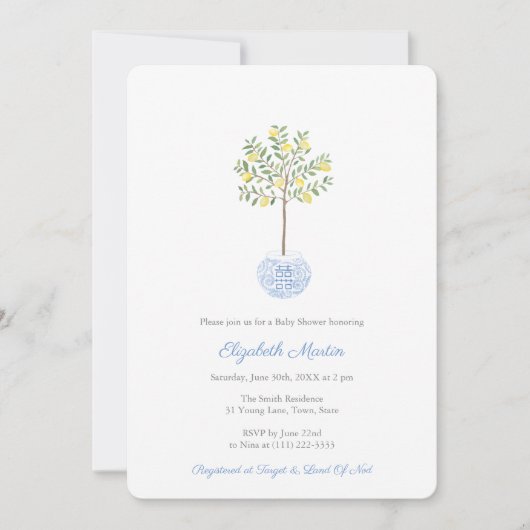 Darling Handschilderde Lemon Tree Boy Baby shower Kaart (Voorkant)