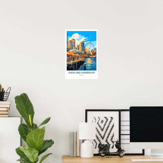 Darling Harbour Sydney Travel Print (Thuiskantoor)