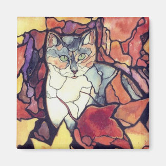 Darling herfst bladeren kitty kat "glas in lood" magneet