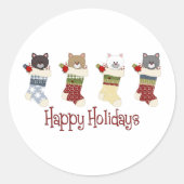 Darling kerstkat Stockings Ronde Sticker (Voorkant)