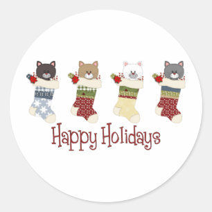 Darling kerstkat Stockings Ronde Sticker