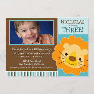 Darling Lion Boys Birthday Party Invite (aqua) Kaart