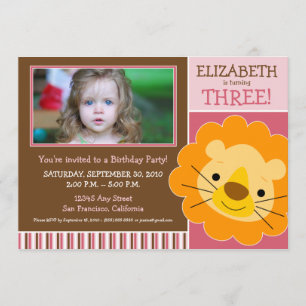 Darling Lion Girls Birthday Party Invite (roze) Kaart