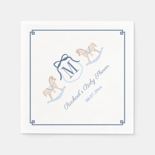 Darling Monogram Rocking Horse Baby shower Party Servet (Voorkant)