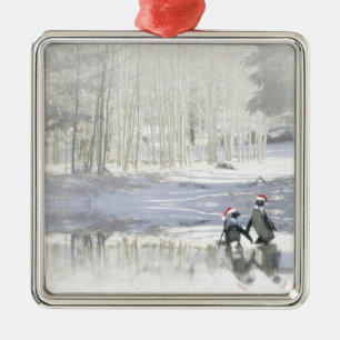 Darling Penguins Ice Skating Holiday Metalen Ornament