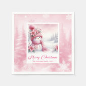 Darling Pink Snowman Winter Scene Christmas Napkin Servet (Voorkant)