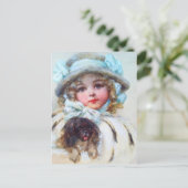 Darling portret van een klein meisje en haar hond briefkaart (Staand voorkant)