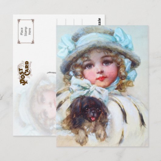 Darling portret van een klein meisje en haar hond briefkaart (Voorkant / Achterkant)