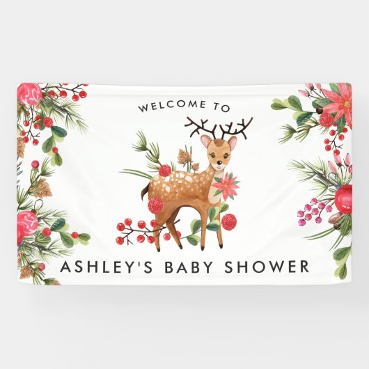 Darling Reindeer | Kerstfeest Baby shower Welkom Spandoek (Horizontaal)