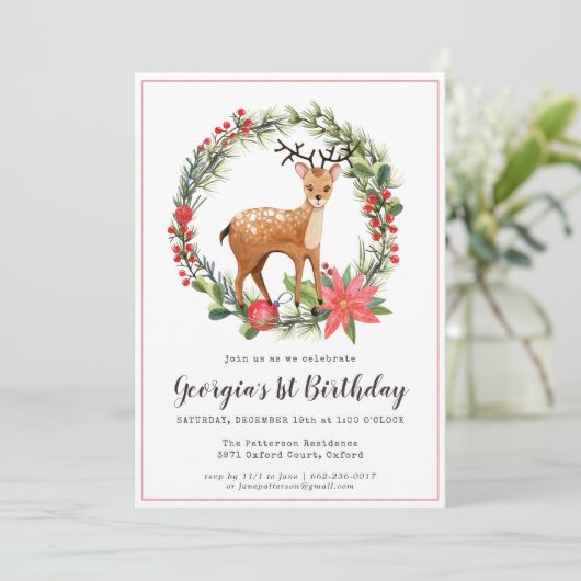 Darling Reindeer | Uitnodiging van de partij Birth (Staand voorkant)