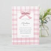 Darling Roze Waterverf Plaid en Bow Baby shower Kaart (Staand voorkant)