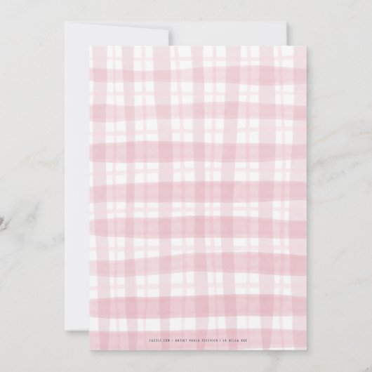 Darling Roze Waterverf Plaid en Bow Baby shower Kaart (Achterkant)