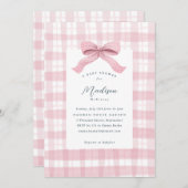 Darling Roze Waterverf Plaid en Bow Baby shower Kaart (Voorkant / Achterkant)
