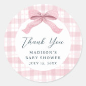 Darling Roze Waterverf Plaid en Bow Baby shower Ronde Sticker (Voorkant)