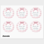 Darling Roze Waterverf Plaid en Bow Baby shower Ronde Sticker (Vel)