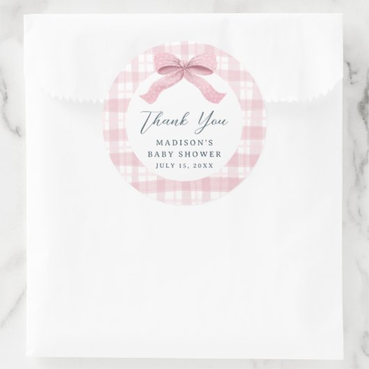 Darling Roze Waterverf Plaid en Bow Baby shower Ronde Sticker (Tas)