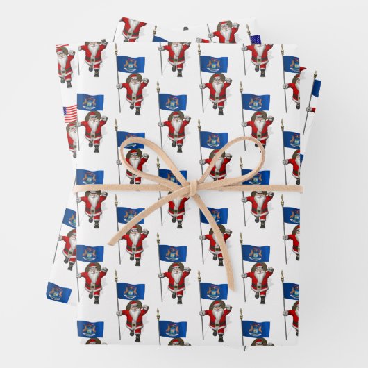 Darling Santa Claus bezoekt Michigan Inpakpapier Vel (In situ)