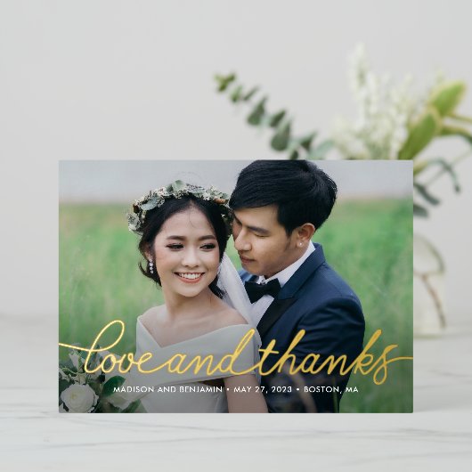 Darling Script REAL FOLIE Foto Hartelijk dank Folie Uitnodiging (Staand Voorkant)