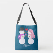 Darling Snowpeople in Love: Deep Sea Blue Crossbody Tas (Achterkant)