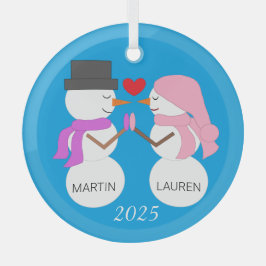 Darling Snowpeople in Love Glas Ornament