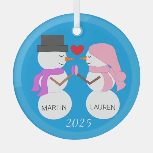 Darling Snowpeople in Love Glas Ornament (Voorkant)