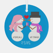 Darling Snowpeople in Love Glas Ornament (Achterkant)