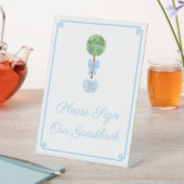 Darling Topiary Blue Bow Wedding Shower Guestbook Reclamebord Met Voetstuk (Insitu)