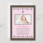 Darling Victoriaans 5x7" roze Baptisme Uitnodiging (Voorkant)