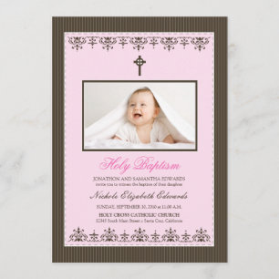 Darling Victoriaans 5x7" roze Baptisme Uitnodiging