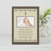 Darling Victoriaans 5x7" Taupe Baptism Invitation Kaart (Staand voorkant)