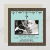 Darling Victoriaans Aqua Blue Baptism Invitation Kaart (Voorkant / Achterkant)